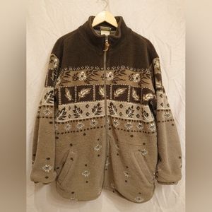 Vintage Northern Reflections Fall Leaf Pattern Zip Up Fleece